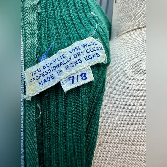 Vintage 1970s Groovy Stripes Sleeveless Mock Neck Knit Green Dress - Picture 2 of 8
